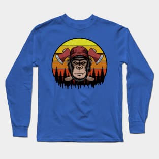 Lumberjack Bigfoot Retro Sunset Long Sleeve T-Shirt